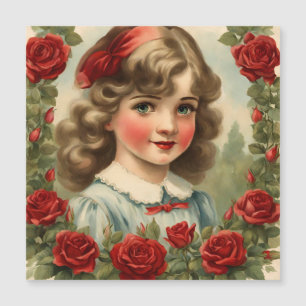 Invitación Magnética Niña antigua con rosas