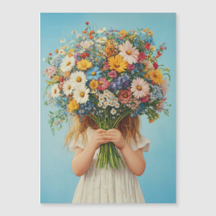 Invitación Magnética Niño con un exuberante Bouquet de Flor Silvestre