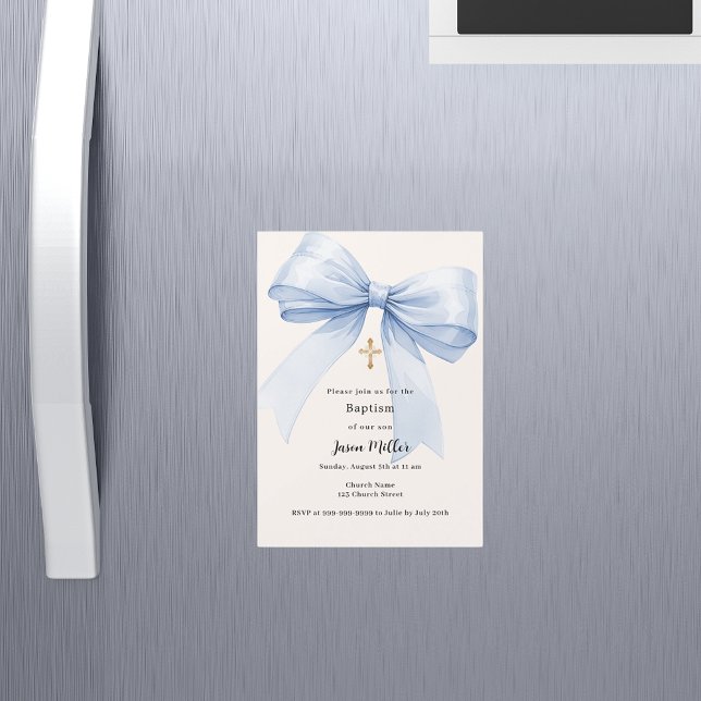 Invitación Magnética Niño de crema azul Bautismo (Subido por el creador)