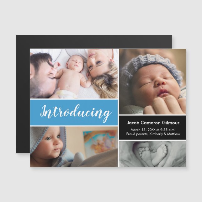 Invitación Magnética Niño Presentando collage de fotos de guiones (Anverso/Reverso)