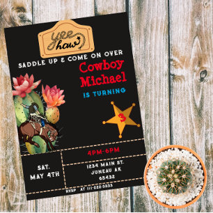 Invitación Magnética Niños Cumpleaños Niño Cactus Oeste Salvaje