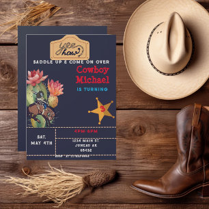 Invitación Magnética Niños Cumpleaños Niño Cactus Oeste Salvaje