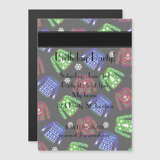 Invitación Magnética Nombre personalizado navidades negros feos patrón  (Anverso/Reverso)