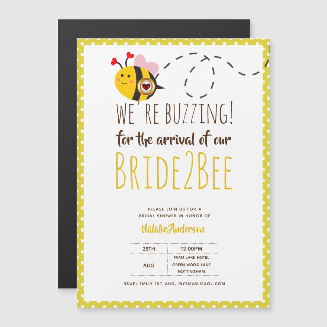 Invitación Magnética Novia 2 BEE Boda Amarillo lindo o ducha de novia (Anverso/Reverso)