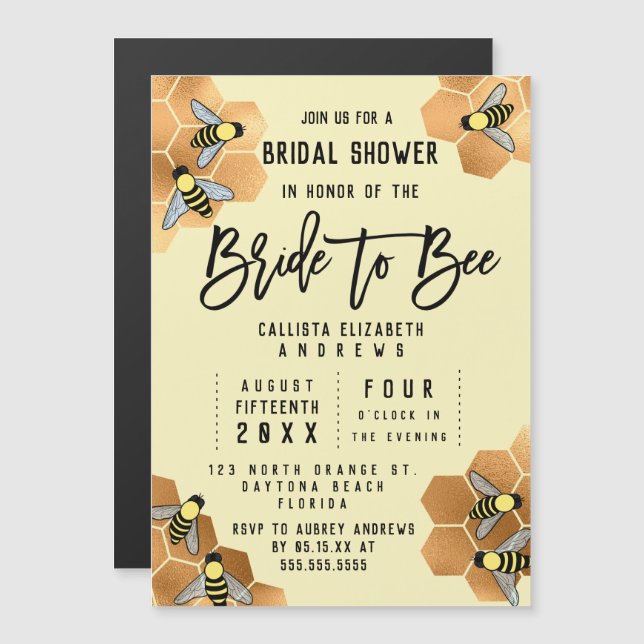 Invitación Magnética Novia a bebe cita ducha de novia de honeycomb de o (Anverso/Reverso)