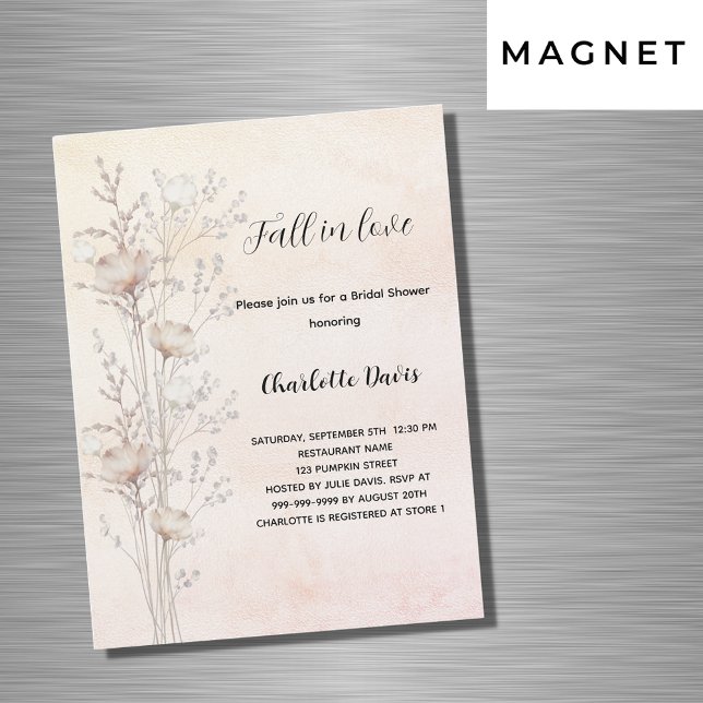 Invitación Magnética Novia Ducha crema flores silvestres se enamoran de (Subido por el creador)