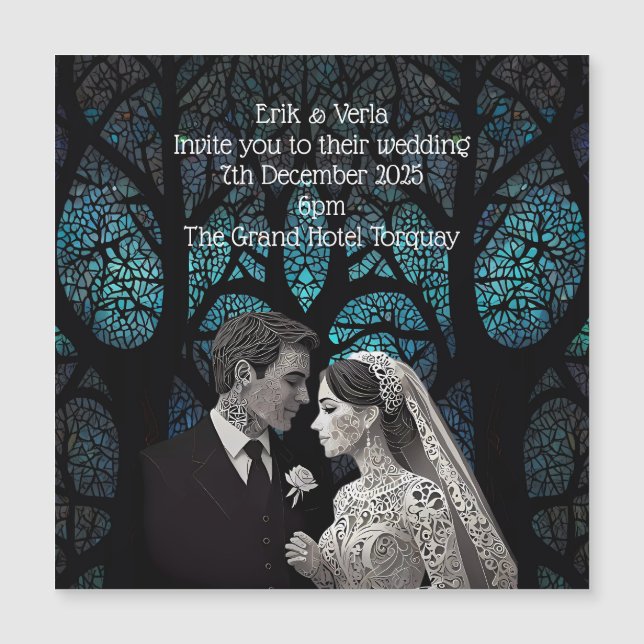 Invitación Magnética Novia y novio en un árbol de la vida (Anverso)