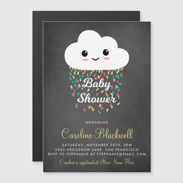 Invitación Magnética Nube y Confetti| Chalkboard Baby Shower (Anverso/Reverso)