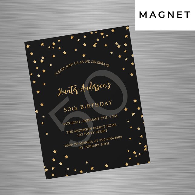 Invitación Magnética Número de estrellas de oro negro de cumpleaños (Subido por el creador)