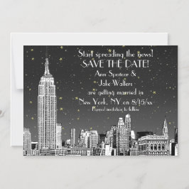 Invitación Magnética NYC Skyline 01 Etched Black Starry Save the Date