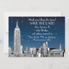 Invitación Magnética NYC Skyline 01 Etched Blue Starry Save the Date