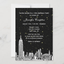 Invitación Magnética NYC Skyline Etched Starry DIY BG Color SQ Sweet 16