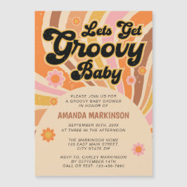 Invitación Magnética Obtengamos Groovy Retro Baby Shower
