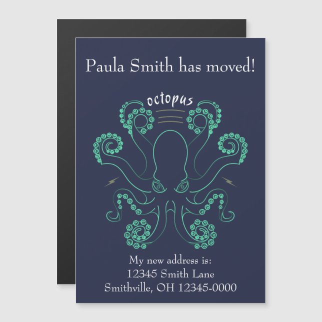 Invitación Magnética Octopus Cephalopod Tentacles Movimiento (Anverso/Reverso)