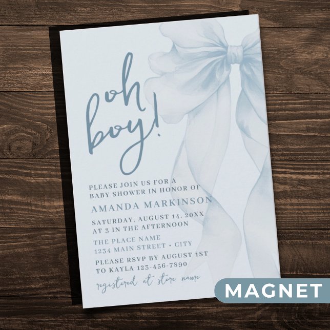 Invitación Magnética Oh Boy Blue Watercolor Bow Baby Shower Magnet (Subido por el creador)