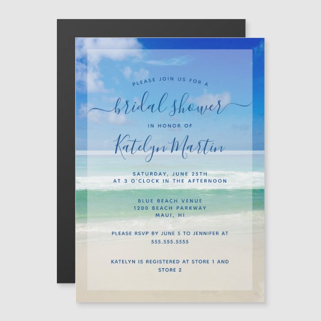 Invitación Magnética Olas tropicales del océano Foto Beach Bridal Showe (Anverso/Reverso)