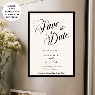 Invitación Magnética Old Money Chic Negro Marfil Boda Save the Date