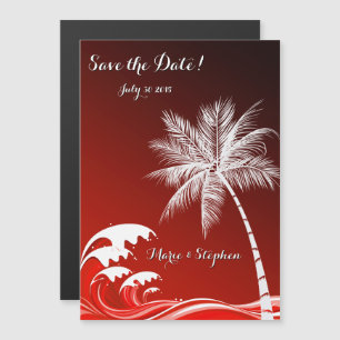 Invitación Magnética OMBRÉ CRIMSON PALMS TROPICAL Save the Date