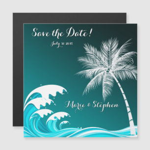 Invitación Magnética OMBRÉ VERDE AZULADOS PALMS TROPICAL Save the Date
