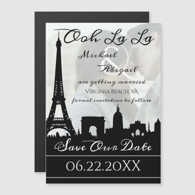 Invitación Magnética Ooh La La Paris Skyline Photo Save the Date (Anverso/Reverso)