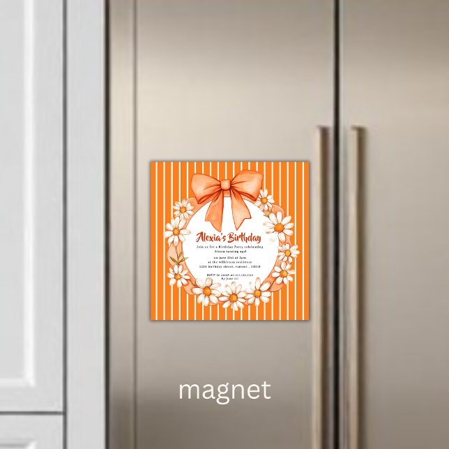 Invitación Magnética Orange Daisy Wreath Birthday Invitation Magnetic  (Subido por el creador)