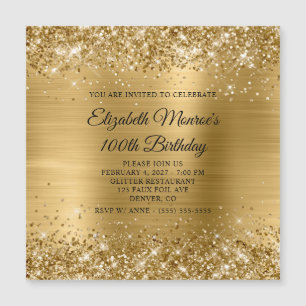 Invitación Magnética Oro Brillante con Hojuela de Cumpleaños 100