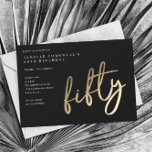Invitación Magnética Oro Minimalista moderno Tipo 50 cumpleaños<br><div class="desc">La minimalista y moderna invitación a la fiesta de cumpleaños número 50 incluye el elegante Relieve metalizado de oro falso número manuscrito 50 y los detalles de su fiesta en el clásico tipo de letra serif en color de fondo negro, simple y elegante, gran sorpresa invitación de cumpleaños para adultos...</div>