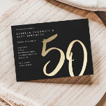 Invitación Magnética Oro Minimalista moderno Tipo 50 cumpleaños<br><div class="desc">La minimalista y moderna invitación a la fiesta de cumpleaños número 50 incluye el elegante Relieve metalizado de oro falso número manuscrito 50 y los detalles de su fiesta en el clásico tipo de letra serif en color de fondo negro, simple y elegante, gran sorpresa invitación de cumpleaños para adultos...</div>
