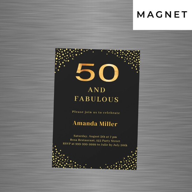 Invitación Magnética Oro negro 50 cumpleaños fabulosos (Subido por el creador)