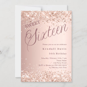 Invitación Magnética Oro rosa escritura moderna Sweet 16