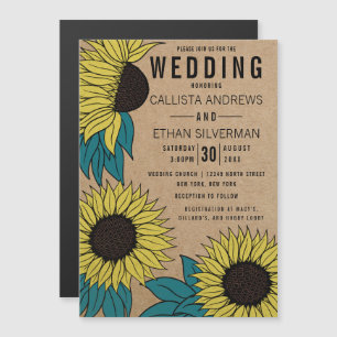 Invitación Magnética País Amarillo Verde azulado Sunflowers Kraft Boda