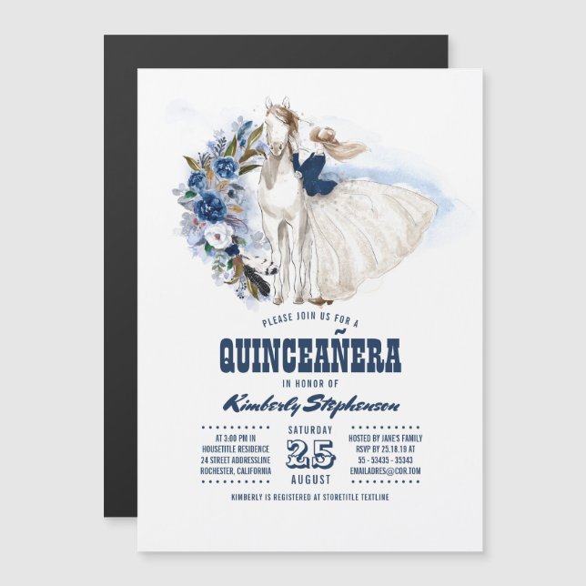 Invitación Magnética País Occidental Quinceañera (Anverso/Reverso)