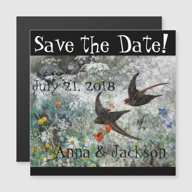 Invitación Magnética Pájaros Tragados Flores silvestres para guardar la (Anverso/Reverso)