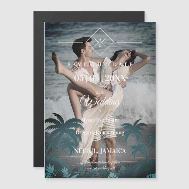 Invitación Magnética Palm Tree Beach Personalized Photo Engagement (Anverso/Reverso)