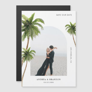 Invitación Magnética Palm Tree Tropical Arch Photo Destination Wedding