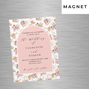 Invitación Magnética Pampas rosa floral oro boho de lujo boda