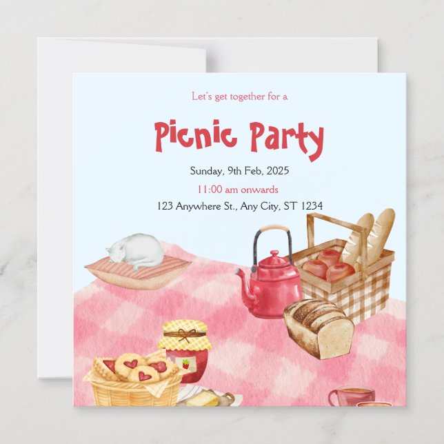 Invitación Magnética para Fiesta de Picnic con Acu (Anverso)