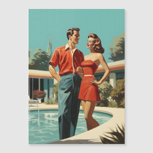 Invitación Magnética Pareja de los 50 junto a la piscina
