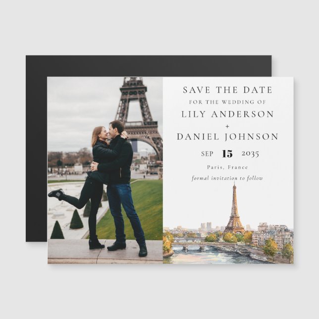 Invitación Magnética París Francia Foto Boda Salvar La Fecha (Anverso/Reverso)