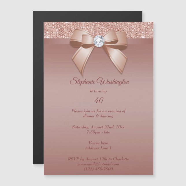 Invitación Magnética Parques y glamour, fiesta de cumpleaños de oro Ros (Anverso/Reverso)