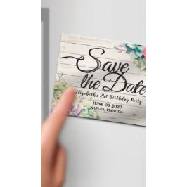 Invitación Magnética Partido Cumpleaños Salven La Suculenta Madera Rúst