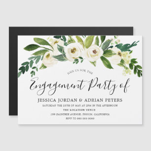Invitación Magnética Partido de compromiso de flores blancas en flor