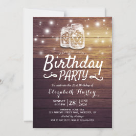 Invitación Magnética Partido de Cumpleaños Rustic Wood Mason Jar String