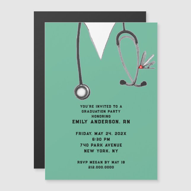 Invitación Magnética Partido de Graduación de Enfermeras (Anverso/Reverso)