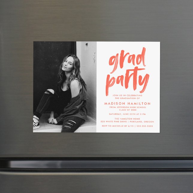 Invitación Magnética Partido de Graduación de Foto con Guión de Pincel  (Subido por el creador)