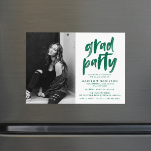 Invitación Magnética Partido de Graduación de Foto con Guión Verde Mode