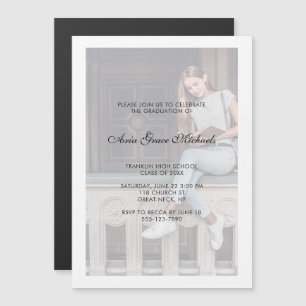 Invitación Magnética Partido de Graduación de Fotografía Simple en Blan