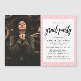 Invitación Magnética Partido de graduación de fotos rosadas Rubor con g