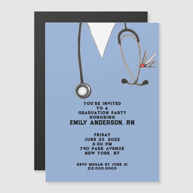 Invitación Magnética Partido de Graduación Escolar de enfermería (Anverso/Reverso)