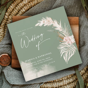 Invitación Magnética Pasto Pampas Moderno Verde Salvia Floral Boho